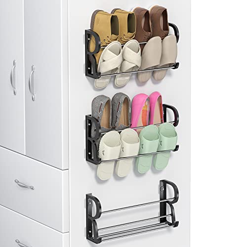 Wall Mounted Shoe Rack 3Pack, No-Drill Organizer for RV and Home | Holds 12 Pairs, Stainless Steel + ABS, Adhesive Mount No Drilling, 4.4" Ultra-Slim, Multi-Scene Use - style: 3 Pack