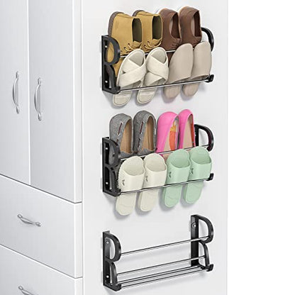 Wall Mounted Shoe Rack 3Pack, No-Drill Organizer for RV and Home | Holds 12 Pairs, Stainless Steel + ABS, Adhesive Mount No Drilling, 4.4" Ultra-Slim, Multi-Scene Use - style: 3 Pack