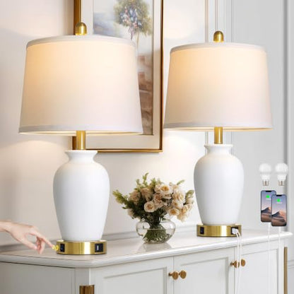Set of 2 White Ceramic Modern Table Lamps with Ginger Jar Design - for Living Room,Dining Room,Bedroom,Office,Nightstand,End Table - color: White(Unglazed)