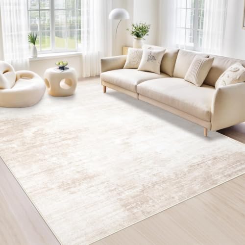 Area Rugs 5x7 Living Room: Washable Rug Modern Abstract Large Rug Soft Non Slip Neutral Rugs Stain Resistant Indoor Carpet for Bedroom Kitchen Dining Room Table Nursery Home Office Rugs(Beige,5'x7') - color: Beige, size: 5' x 7' (Rectangular)