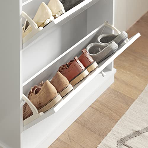 Haotian Shoe Cabinet with 2 Flip-Drawers, Freestanding Shoe Rack, Narrow Shoe Organiazer, Freestanding Shoe Rack, White, FSR99-W, 7.1" D x 29.9" W x 30.7" H, FSR99-W