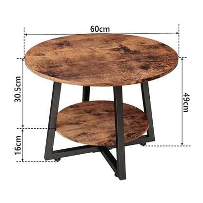 Round Coffee Table with Storage,Metal Small Coffee Table,Brown | 2-Tier Circle Small Coffee Table for Living Room, Metal Frame/Wood Look,Modern Sofa Table Center for Home Office - color: Brown