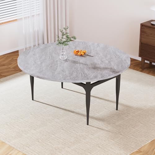 HIPIHOM 55 Inch Convertible Round‑to‑Square Dining Table with MDF Tabletop and Metal Frame - color: Grey