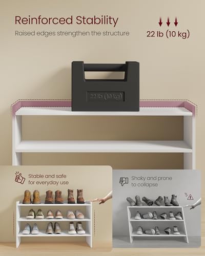 VASAGLE Shoe Rack for Closet, Stackable Organizer Shelf | Stackable Shoe Organizer Shelf for Entryway, 3 Tiers, 11.7 x 32.3 x 21.3 Inches, White, CUSTOS Collection, ULBS061WZ01S - size: 3 Tiers (32.3"W)