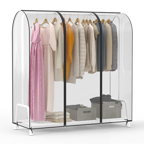 Zilink Clear Garment Rack Cover Garment Bags Fur Coat Storage Bag 60 in | Waterproof, Dustproof, Breathable, 2 Durable Zippers, Clothes Rack Cover Wardrobe Cover for Garment Rack (Rack Not Included) - size: 60"L x 20"W x 60"H - Clear