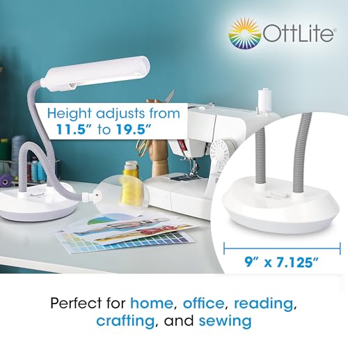 OttLite 13-Watt Duoflex CFL Magnifier Lamp, White | 5-Inch Lens with 2x Magnification and 5x Spot | Flexible Neck with Rotating Shade | OttLite CFL Tube Included
