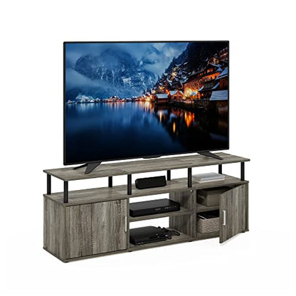 Furinno Jensen Entertainment Center Stand for TV up to 70 Inch, Plastic Pole, French Oak Grey/Black/Black - color: French Oak Grey/Black/Black