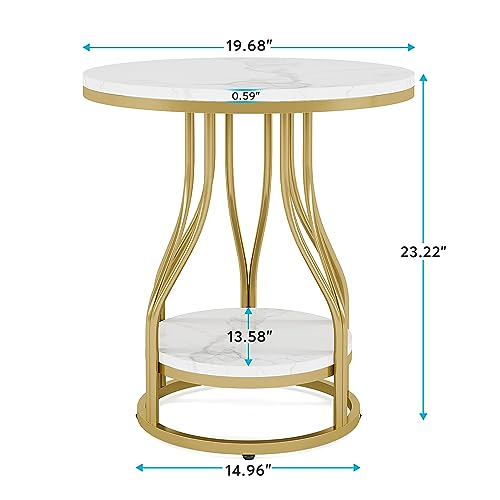 Tribesigns Round Side End Table 2-Tier End Tables Modern Bedside Table Small Chairside Tables with Storage for Couch Side, Nightstand with Metal Frame for Living Room (1, White+Gold) - color: White+gold