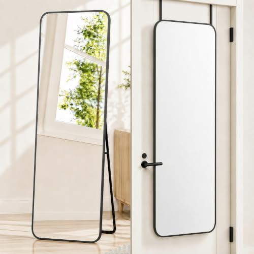 57x20" Full Length Mirror Floor Stand,Over the Door,Wall Mounted Black | HD Crystal Clear Tempered Glass,Aluminum Frame,Full Body Dressing Make-Up Mirrors Rect Hang for Bedroom,Bathroom,Living Room - color: Black, size: 57"L x 20"W