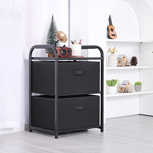 MAX Houser Dresser for Bedroom with 2 Drawers, Wide Chest of Drawers, Fabric Dresser, Storage Organizer Unit with Fabric Bins for Closet, Living Room, Hallway, Nursery,Black | Wide Chest of Drawers, Fabric Dresser, Storage Organizer Unit with Fabric Bins