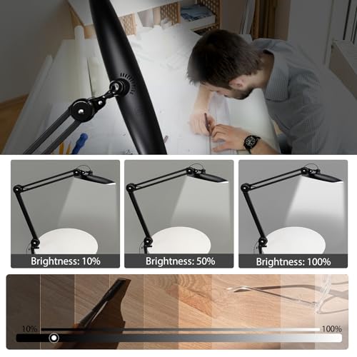 20" LED Desk Lamp with Clamp, 24W CCT Adjustable Dimmable Nail Light for Desk, 120 LEDs Metal Swivel Arm Daylight for for Nail Tech Task Home Office Reading Architect Craft, Black - color: Black