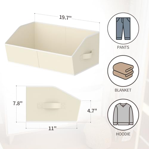 Storage Bins for Shelves - Large Trapezoid Closet Shelf Organizer, Fabric Organization Bins with Handles, Storage Baskets for Clothes, Towel, Purse, 4 Pack, Beige - color: Beige, size: XLarge -4 Pack