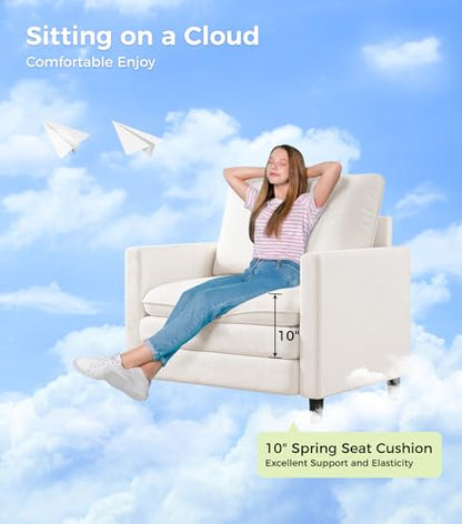 Welzona 3-Layers Cloud Accent Chair, 33" Reading Chair, Teddy Arm Chairs | Comfy Teddy Fabric, Washable Covers, Tool-Free Setup, All-wood Couch Chair for Living Room, Bedroom, Reading Nook, Beige - color: Beige, size: cloud chair