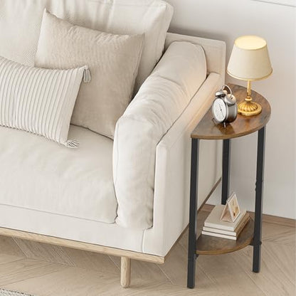 Side Table, Small Round End Table, Set of 2 Half Round Side Table for Living Room, 2 Tier Small Couch Side Tables, Round Coffee Table, Thin Accent Sofa Table Narrow Entryway Table, Brown - color: Rustic Brown