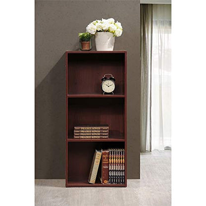 Hodedah 3-Shelf Bookcase in Mahogany - color: Mahogany, size: 3-Shelf