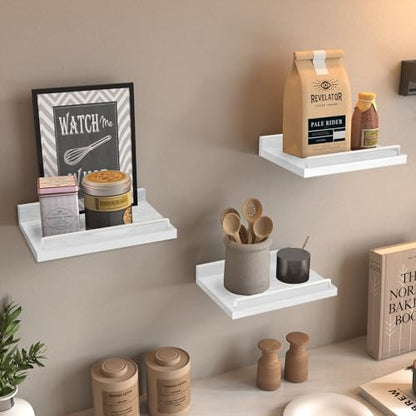 RYOFOBETTO Small Floating Shelf, 6 X 9 Inches Farmhouse Wall Shelves for Living Room, Bedroom, Picture Frames, Plants, Kitchen, Set of 3 (White) - color: White, size: 9"