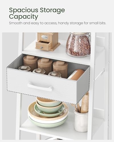 5 Tier Ladder Shelf with Drawer, Tall Ladder Bookshelf, Standing Bookcase with Metal Frame for Living Room, Bathroom, Home Office, Study, Balcony, White TCJ07WB - color: White