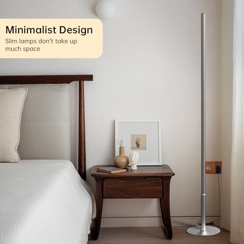 Marlrin Minimalist Corner Floor Lamp, Silver LED Standing Lamp | 57.8” height design with remote control, 2700K-6500K dimmable ambient light for living rooms, bedrooms, and corners