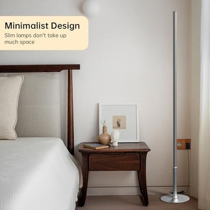 Marlrin Minimalist Corner Floor Lamp, Silver LED Standing Lamp | 57.8” height design with remote control, 2700K-6500K dimmable ambient light for living rooms, bedrooms, and corners
