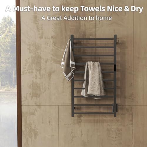 P&Dlusir EL15 Towel Warmer, 10 Bar, Matte Black | Heated Towel Rack, Fast Heat & Fast Dry, Smart Timer & Thermo Control, Stainless Steel, Hard-Wired/Plug-in - color: Matte Black, size: 10 Bar