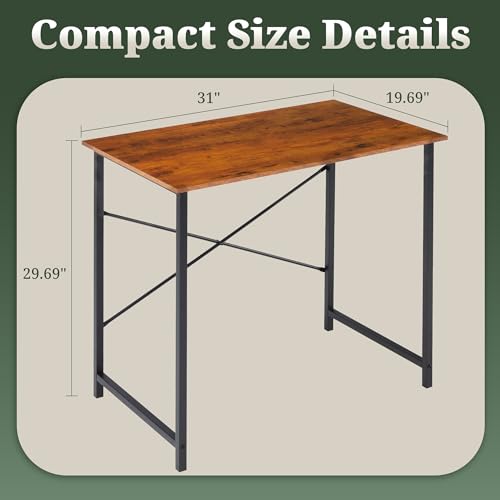 32 Inch Computer Desk, Small Writing Desk for Home Office Bedroom | 265 lb Capacity, Reinforced X-Frame, Waterproof MDF Top, Scratch-Resistant Surface, Easy Assembly, Brown - color: Brown, size: 32 Inch