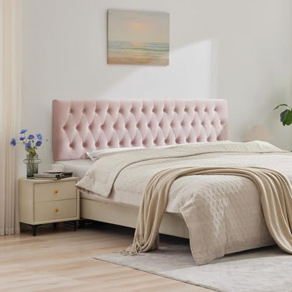 Tufted Upholstered King Size Bed Headboard in Modern Button Design, Adjustable Solid Wood Head Board, Premium Velvet Fabric Padded Headboards in Bedroom (Pink) - color: Pink, size: King