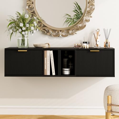 Masupu Floating Nightstand, Wall Mounted Floating Bedside Table with Storage Drawer and Open Shelf, Modern Bedroom Nightstand, 19.3" x 11.4" x 10", Black - color: Black