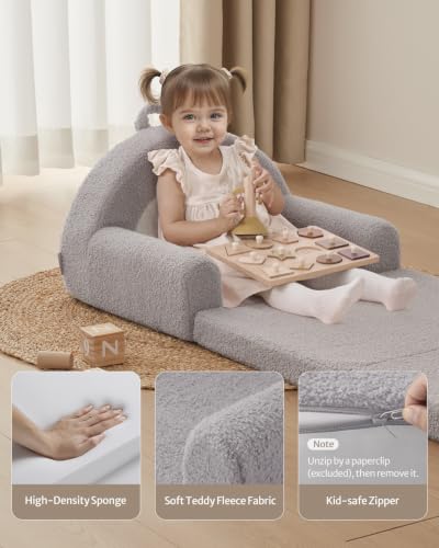Blissful Diary Kids Couch, 2-in-1 Soft Kids Sofa, Kids Sofa Chair, Comfy Kids Furniture for Playroom, Reading & Play, Rainbow Gray - color: Rainbow Gray