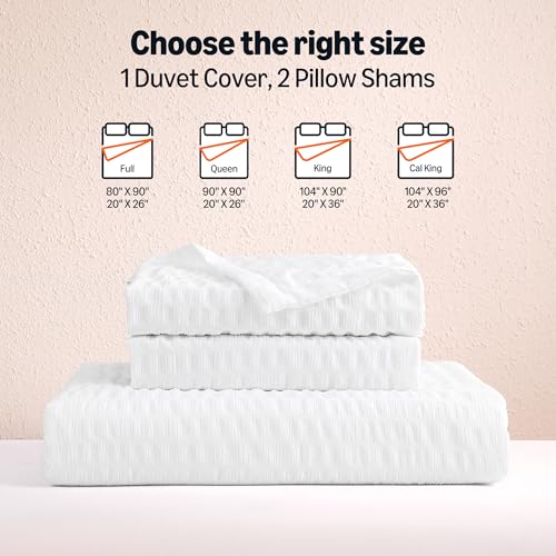 Amazon Basics Duvet Cover Set with Jacquard Geometric Pattern, 3-Piece with 1 Duvet Cover and 2 Pillow Shams, Comforter Not Included, Queen, White - color: White, size: Queen