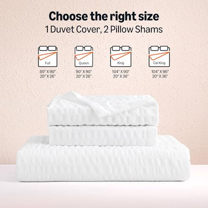 Amazon Basics Duvet Cover Set with Jacquard Geometric Pattern, 3-Piece with 1 Duvet Cover and 2 Pillow Shams, Comforter Not Included, Queen, White - color: White, size: Queen