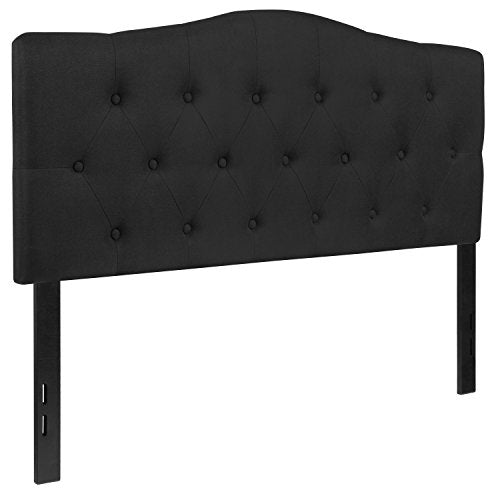 EMMA + OLIVER Black Full Tufted Headboard | Adjustable Bed Rail Slots, Fabric Upholstered - color: Black, size: Full