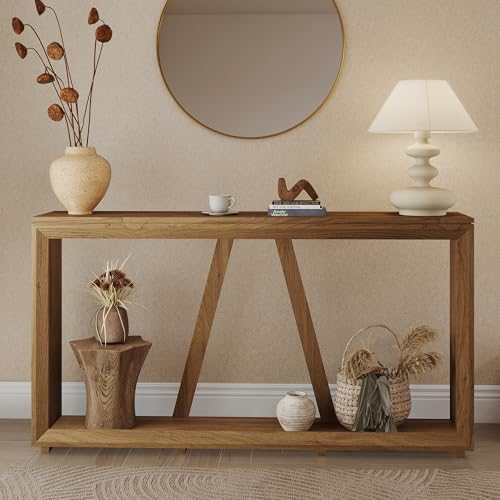 55-Inch Long Console Table for Entryway, Wooden Sofa Table Behind The Couch, Vintage Oak Hallway Accent Table for Living Room, Entrance - color: Oak