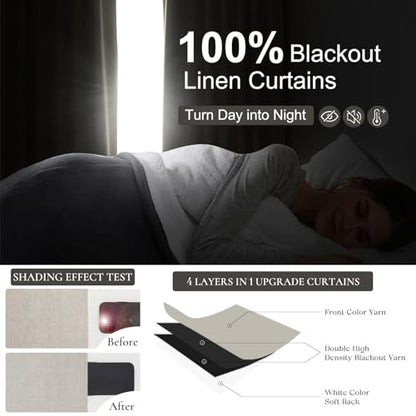 Natural Linen Pinch Pleated Blackout Curtains & Drapes 96 Inch Long Bedroom/Livingroom Farmhouse Curtains 2 Panel Sets, Neutral Track Room Darkening Thermal Insulated 8ft Back Tab Window Curtain - color: Natural, size: 40"W x 96"L (Pack of 2)