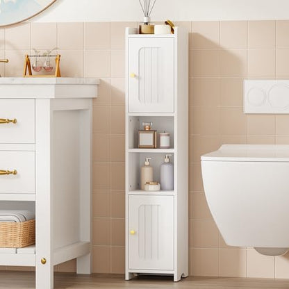 ANWBROAD Slim Bathroom Storage Cabinet with 2 Doors and Adjustable Shelf | Corner Narrow Cabinet Freestanding Small Bathroom Organizers and Storage for Small Spaces,Kitchen,Living Room White USBC011W