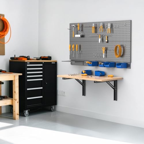 WALMANN Wall Mounted Folding Workbench, Heavy Duty Folding Wall Table/Desk | Space Saving Wall Collapsible Table for Garage, Workshop, Holds Up to 150 lbs, Size: 31.5 x 15.75 inch - size: 31.5 in x 15.75 in