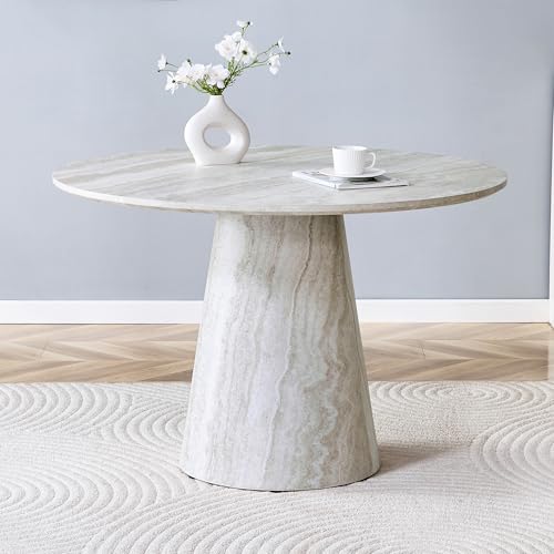 45" Round Dining Table for 4,Grey Faux Marble Dining Room Table,Modern Round Dinner Table,Small Round Dining Table with Pedestal Base,for Dining Room Kitchen - color: 45'' Grey