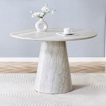 45" Round Dining Table for 4,Grey Faux Marble Dining Room Table,Modern Round Dinner Table,Small Round Dining Table with Pedestal Base,for Dining Room Kitchen - color: 45'' Grey