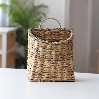 GYASVWU Woven Hanging Basket Water Hyacinth Hanging Wall Basket Wicker Handmade Baskets for Garden Farmhouse Home (Seagrass mouth)