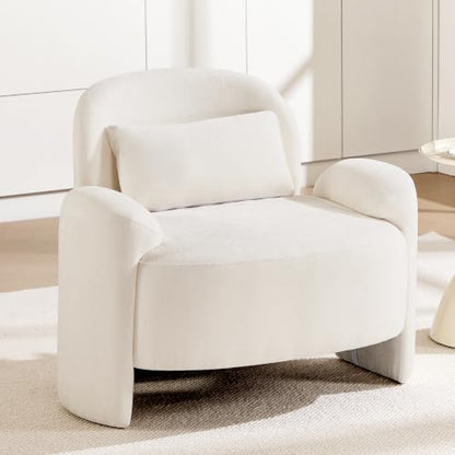 Accent Chair for Living Room, Modern Chenille Fabric Lounge Reading Sofa Chair with Lumbar Pillow, Upholstered Arm Chairs for Bedroom, Office, Beige - color: Beige