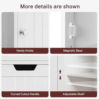 67" H Tall Bathroom Cabinet with 2 Doors & 1 Drawer, Narrow Bathroom Storage Cabinet with Adjustable Shelves, for Living Room, Entryway, Kitchen, White - color: White