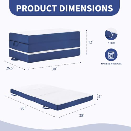 CYMULA Folding Mattress Twin XL Size, Memory Foam 4 inch Tri Portable Trifold Mattress Topper with Breathable & Washable Cover, Sofa Bed for College, Guest Use & Travel,White, 38"x80"x4" - color: White, size: Twin XL-4inch