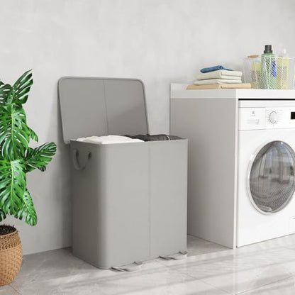 Lifewit Double Laundry Hamper with Lid and Removable Laundry Bags, Large Collapsible 2 Dividers Dirty Clothes Basket with Handles for Bedroom Laundry Room Closet Bathroom College, 136L Silver Gray - color: Silver Gray, size: 136L