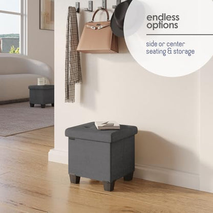 Storage Ottoman Cube with Small Bin, 15-in Square Ottoman with Storage for Living Room and Bedroom, Small Ottomans Foot Rest, Fabric Foot Stools Ottomans Max 330lbs, Grey - color: 02 - Grey