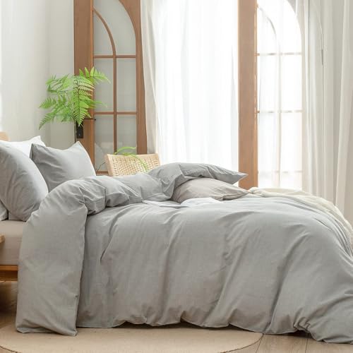 BESTOUCH Cotton Solid Duvet Cover Set Linen Feel Light Grey Super King Plus | 100% Washed Cotton, Soft Wrinkle Texture, Hidden Zipper, 8 Ties, Breathable Lightweight Durable Comfy, 3 Pcs No Insert - color: Light Grey (No Comforter), size: Super King Plus