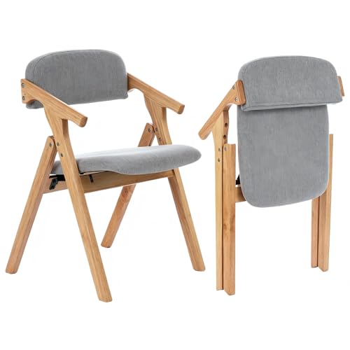 Folding Chairs with Padded Seats,Wooden Stackable Dining Chair,Easy to Store Foldable Dining Chairs for Kitchen, Living Room, Wedding Party Picnic (Dark Gray) - color: Dark Gray