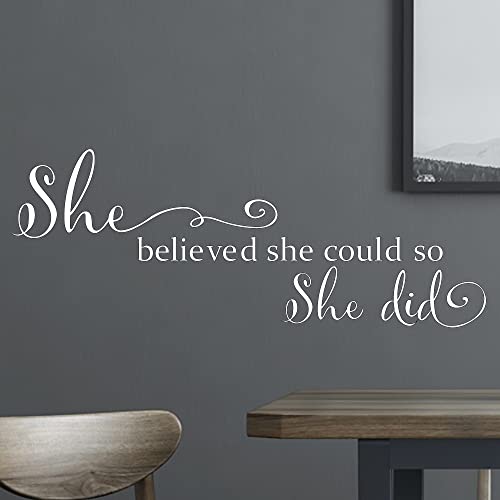 She Believed She Could so She Did - Pure Black Vinyl Wall Decal Carved Letters Girls Inspirational Quote Positive Kids Saying Sticker Home Art Decoration - White - color: White