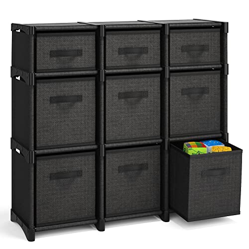 9 Cube Storage Organizer, Black Storage Cubes Organizer Shelves, Sturdy Cubbies Storage Shelves with Cube Storage Organizer Bins, DIY Cube Shelf Organizer for Bedroom, Playroom, Office, & Dorm, Black - color: Black, size: 9 - Cube Organizer