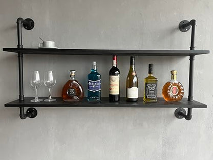 HDDFER Floating Bookshelf Shelves Industrial Pipe Shelving Pipe Shelves Rustic Wall Shelf 48 Inch Farmhouse Book Shelves for Wall Mounted - color: Black, size: 2Tier48in