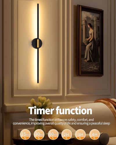 32" Battery Operated Wall Sconce Set of 2, Black Gold Wall Light | Wireless, 8000mAh Rechargeable Battery, Stepless Dimming, 3000K-6000K, Remote & Touch Control, Timer, Living Room, Bedroom - color: Black Gold, size: 32 Inch (2 Pack)