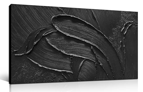 3D Textured Hand Painted Oil Paintings On Canvas Abstract Painting | Black Wall Art for Bedroom, Wall Decor for Living Room,Home Office Hotel Hallway Wall Decoration 20 x 40 Inch - color: Black, size: 40"L x 20"W Painting